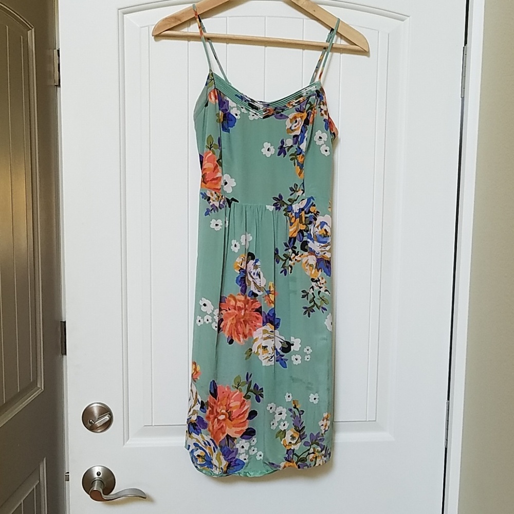 Anthropologie green floral slip dress